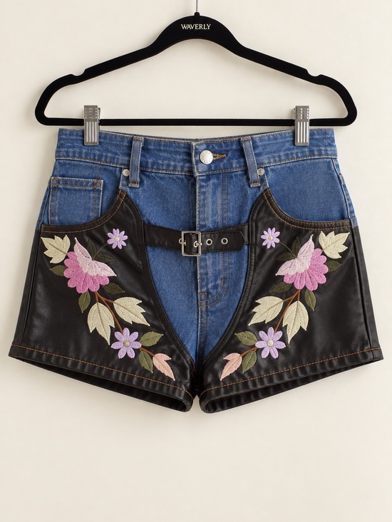 Nasty Gal Pants - NastyGal Y2K Western Embroidered Denim Faux Leather Chaps Shorts - Size2, 4 or 6